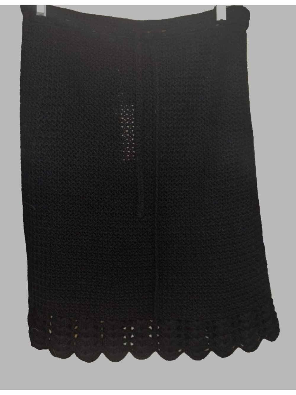 DKNY Womens Lambswool A-Line Below Knee Skirt Scallop Crochet Hem Black Med NWT